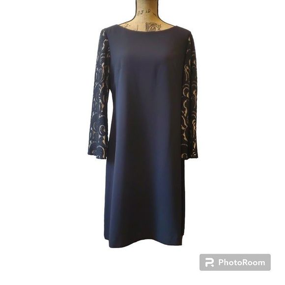 Jessica Howard Black Cocktail Dress Lace Sleeves Women's Size 14 - Picture 1 of 11